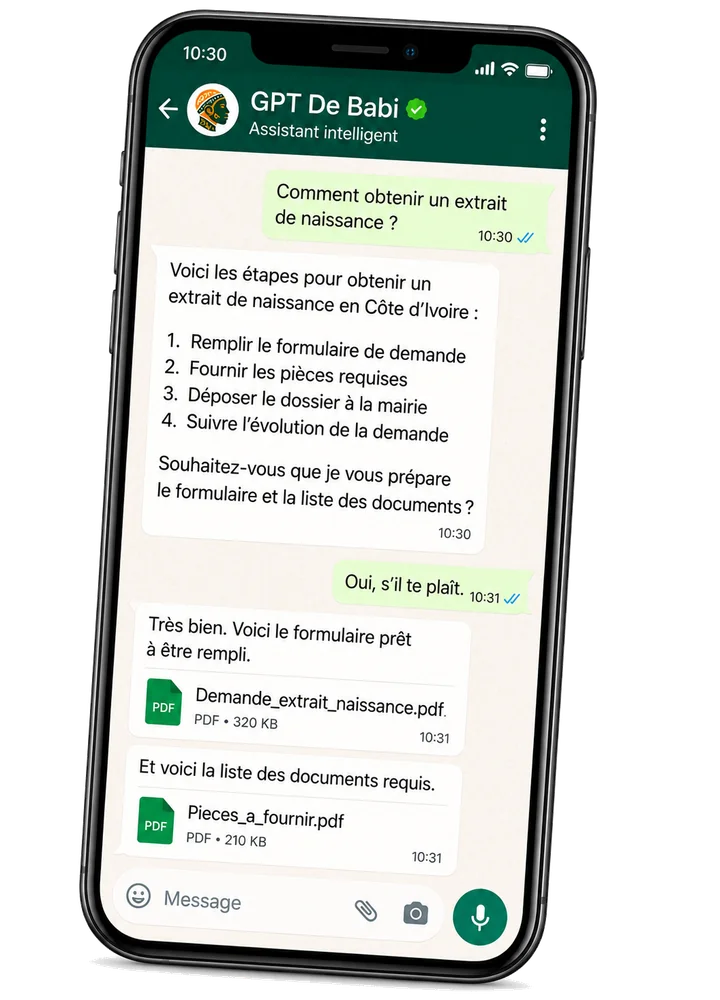 GPT de Babi, assistant intelligent conçu pour la Côte d'Ivoire sur WhatsApp