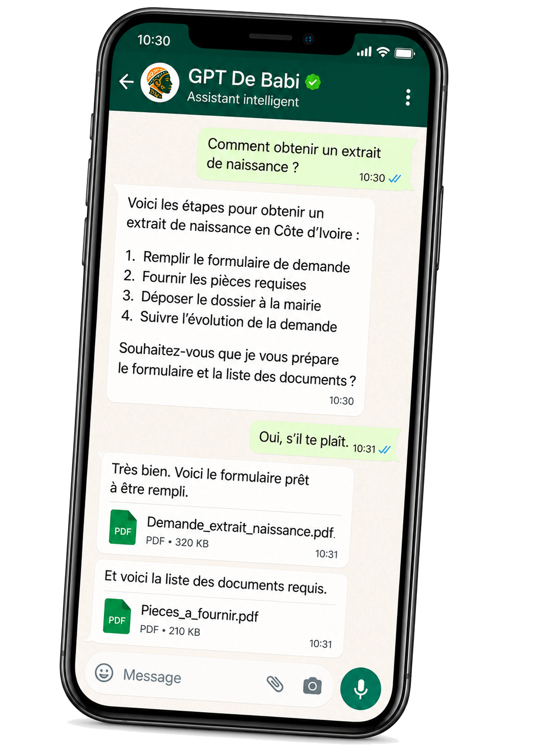 GPT de Babi, assistant intelligent conçu pour la Côte d'Ivoire sur WhatsApp